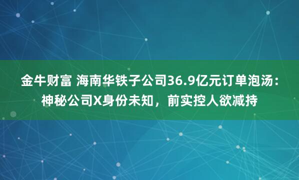 金牛财富 海南华铁子公司36.9亿元订单泡汤：神秘公司X身份未知，前实控人欲减持