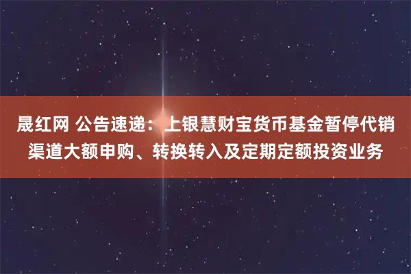 晟红网 公告速递：上银慧财宝货币基金暂停代销渠道大额申购、转换转入及定期定额投资业务